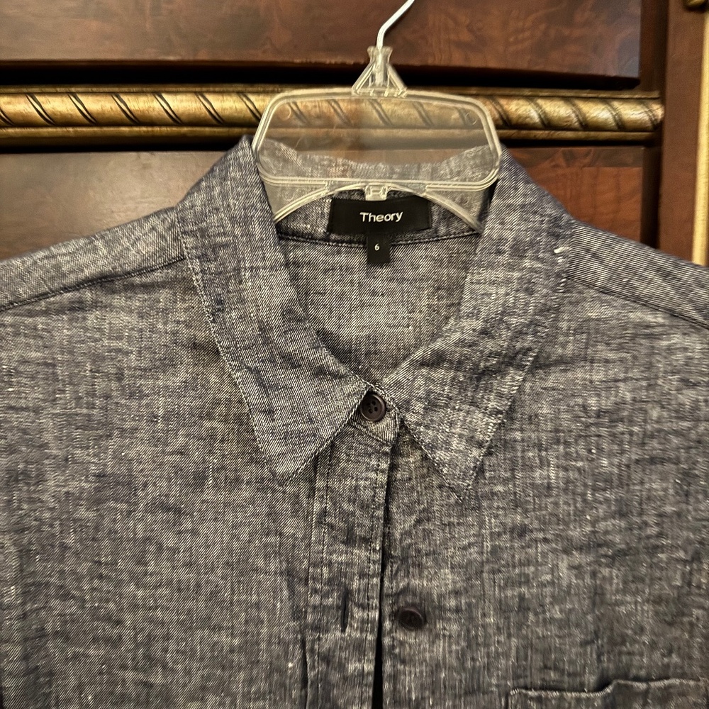 Theory Mayvine Tierra Wash Dress Deep Denim Pockets Button Up